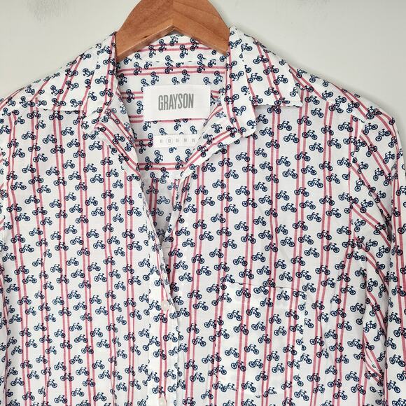Grayson The Hero Button Up Shirt Bicycle Print Women's Small 02 White - Picture 3 of 9